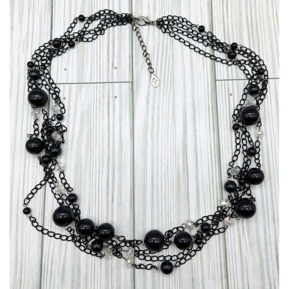 CJ Banks Black Chain Beaded Multi Strand Necklace Clear Beads 27" - Picture 6 of 8